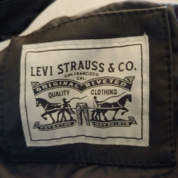 Levi's faux leather bomber jacket painted Saints & Sinners graphic on back.  Med - Picture 15 of 16